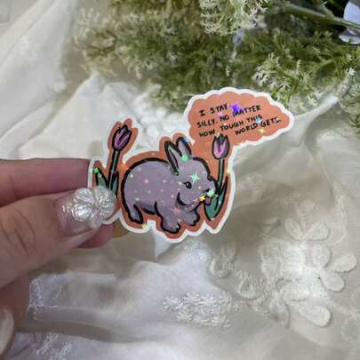 Silly Bunny Sticker: Motivational Rabbit With Flowers Water Bottle Sticker, Funny Stickers, Cute Stickers, Laptop Sticker, Stickers, Sticker For Laptop