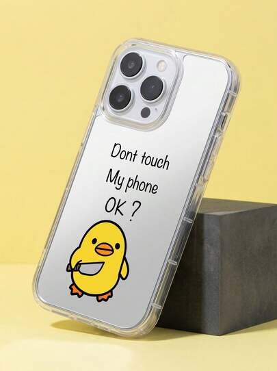 Minimalist Cute Mirror Phone Case 1pc Cartoon Duckling Pattern Air Cushion Anti-Slip Soft Phone Case Compatible With IPhone 11/12/13/14/15/16 Pro Max Waterproof Shockproof Anti-Fall Scratch Resistant Spring Gift Party