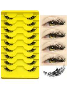 9 Pairs Wispy Cat Eye Half Lashes, Soft, Fluttery, Natural-Looking Faux Mink Lash Strips, Suitable For Daily Makeup (6-13mm) - View 2