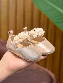 0-1 Year Old Infant Girl Walking Shoes, Soft Sole Floral Slip-On Flat Shoes, Cute Fashion Princess Shoes For Spring, Summer And Autumn - Gold - View 8