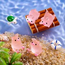 Glow In The Dark Cute Pink Pig Figurines, Mini Resin Pig Miniatures With Multiple Adorable Styles (Swimming, Sitting, Rafting, Lying), Waterproof Luminous Pig Ornaments With Frosted Matte Texture, Durable Resin Statues For DIY Micro Landscape - One Size - View 3