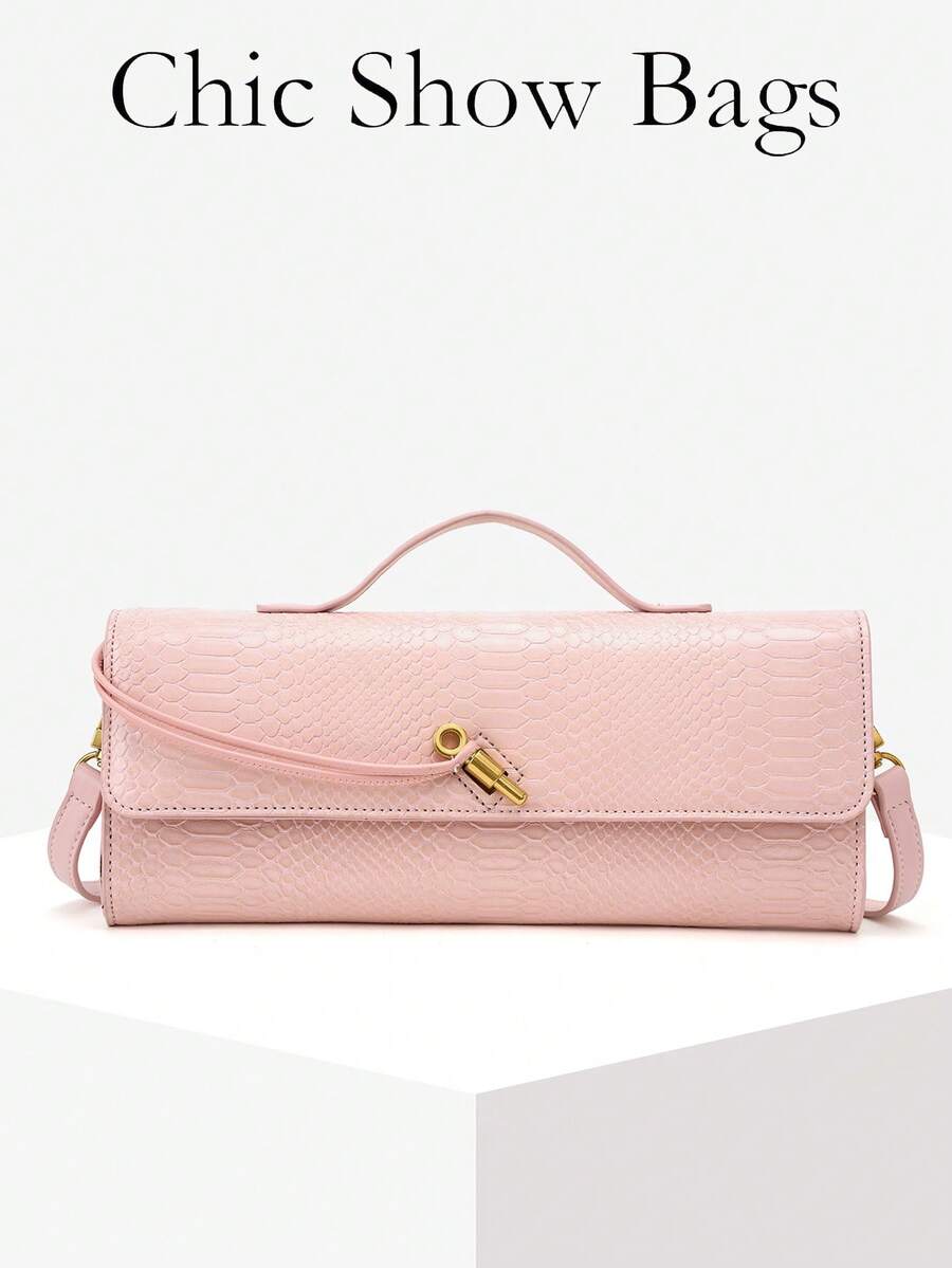 Tas Clutch Wanita Minimalis Vintage dengan Tekstur Tenun Angora Merah, Penutup Lipat, Kapasitas Besar, Tas Bahu, Cocok untuk Acara Formal, Pemakaian Sehari-hari, dan Pesta - Berwarna merah muda - View 1