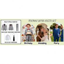 2026 Boys 5-Piece Formal Suit Set, Kids Wedding Communion Easter Tuxedo, Jacket Vest Pants With Shirt And Tie, Gentleman Formal Outfit - màu đen - Xem 10