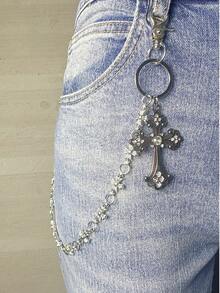 Cross Rhinestone Pant Chain, Waist Chain With Lobster Clasp Pendant, Wallet Chain, Retro Chain, Double-Layer Chain, Hip Hop Punk Style, Jeans Chain, Pocket Chain, Key Chain, Multi-Element Pant Chain - Multicolor - View 1