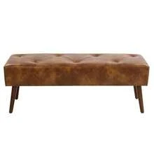 Furniliving - Banco de Piel Copetudo de 44 Pulgadas Reposapiés Asiento Para Recámara Telas Tapizadas Con Patas de Madera en Forma de X Para Cocina Interior - Pielamarillomarrn - Ver 9