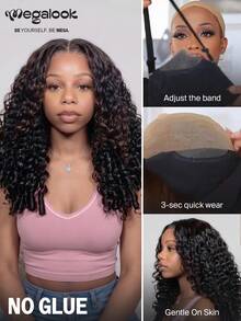 MEGALOOK 深卷发，发尾带指旋，6x4蕾丝前假发，16-30英寸，自然黑，180%密度，预先拔毛，自然发际线，适合女性度假、旅行、节日、角色扮演、校园、学校、婚礼、露营、假日等场合，休闲时尚风格。 - SNatural - 查看 5