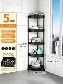 1pc 3-Tier/4-Tier/5-Tier Bathroom Storage Rack With Wheels, Compact Corner Organizer Shelf, Sturdy Plastic Material, Suitable For Kitchen, Living Room, Bedroom, Office, Commercial Restroom And Bathroom, Multi-Function Storage Basket - Multicolor - View 14