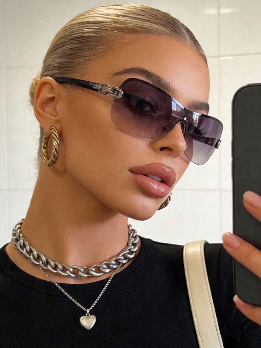 1pc Wraparound Y2K Futuristic Fashion Glasses - gradient gray - View 1