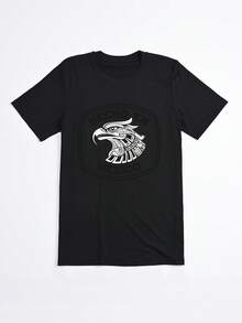 Camiseta Negra con Estampado de Águila y Texto Hecho en México para Uso Diario - Negro - Ver 2
