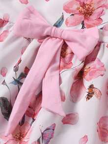 2 Pcs Infant Summer Outfits, Baby Girl Watermelon/Flower Ruffle Strap Square Collar Bowknot Tank Top + Shorts with Pockets - flores rosas - Ver 9