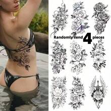 Black Rose Flower Temporary Tattoo Stickers, Realistic Waterproof Fake Tattoo Stickers For Women, Arm Sketch Tattoo Stickers, Suitable For Daily Makeup, Festivals And Parties,Sketch Style - Black - View 9