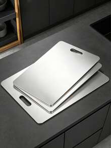 Pure Stainless Steel Cutting Board With Hanging Hole Handle, Rust-Proof Easy To Clean Scratch-Resistant Metal Chopping Board, Multi-Function Kitchen Tool For Meat, Fruit, Vegetable, Bread, Baking, Home Cooking And Meal Prep - Multicolor - View 2