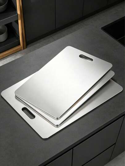 3pcs Stainless Steel Cutting Board Set, With Hanging Holes, Metal Chopping Board, Rust-Proof, Odor-Proof, Stain-Resistant, Suitable For Cutting Meat, Vegetables, Fruits, Bread, Cheese, Applicable For Home Kitchen, Restaurant, RV And Outdoor Camping