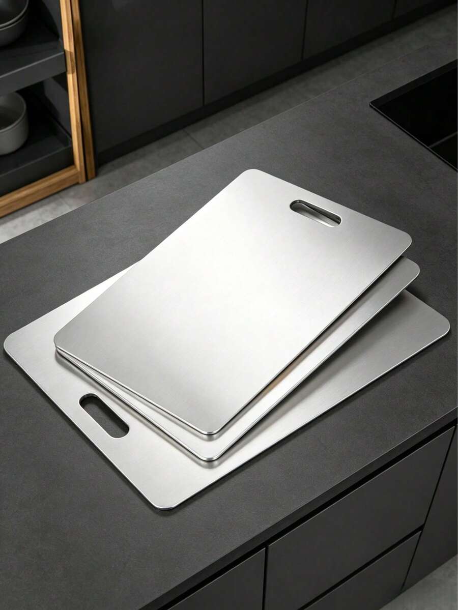 Pure Stainless Steel Cutting Board With Hanging Hole Handle, Rust-Proof Easy To Clean Scratch-Resistant Metal Chopping Board, Multi-Function Kitchen Tool For Meat, Fruit, Vegetable, Bread, Baking, Home Cooking And Meal Prep