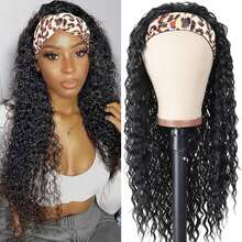Headband Wig Human Hair Deep Wave 36 Inch None Lace Front Wig Human Hair Machine Made Wigs Glueless Curly Hair Headband Half Wigs For Women Human Hair Natural Color - Natural Black - 查看 2