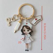 2D平面护士钥匙扣，可爱卡通造型，配有听诊器和红十字标志，耐用铁合金材质，是送给医护人员的礼物。 - 彩色 - 查看 7