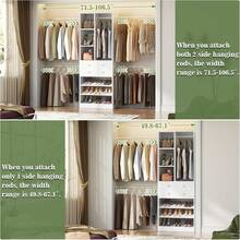 White Adjustable Closet Organizer System 4.2-8.8 FT, Walk-In Closet With 2 Wooden Drawers, Shelves & Hanging Rods, Fits 60-96 Inch Built-In Closet Tower - White - View 4