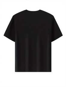 [Tiemu Premium Selection] 100% Cotton Printed T-Shirt, Ribbed Collar With Turn-Up, Durable Pure Cotton Short Sleeve T-Shirt, Chinese Style, Modern, Multicolor Letter Print, Summer, Versatile, Plus Size, Couple's. - 黑色 - 查看 2