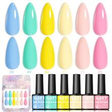Set de 6 piezas de esmalte de uñas en gel de alta gama tipo macarrón - Duración de hasta 28 días, gel UV/LED de remojo, tonos suaves de calidad de salón, set de manicura para mujeres - Multicolor - Ver 10