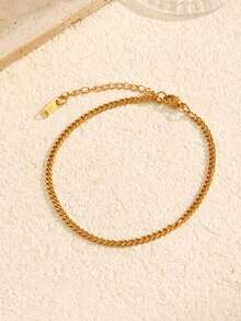 1pc 18K Gold Plated Stainless Steel Personalized Hip-Hop Cuban Link Anklet, Suitable For Women's Daily And Beach Wear - Gold - View 2