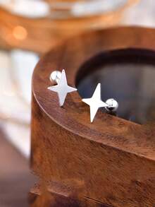 1pc S925 Sterling Silver Minimalist Star Navel Ring, Excellent Daily Wear Choice, Ideal Gift For Girlfriend, Mom And Sister - Single Earring Accessories - View 4