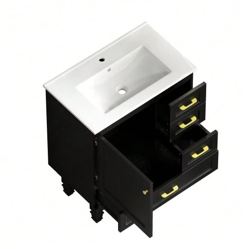 75cm Bathroom Cabinet In White. Ample Storage Space: 1 Soft-Close Door And 3 Drawers. - Hitam - View 1