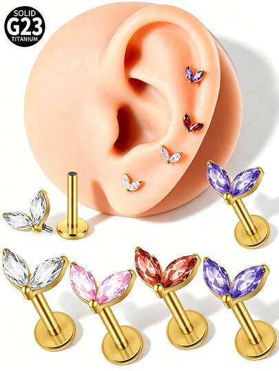 1PC G23 Titanium Marquise Zirconia Lip Studs Internal Thread Cz Ear Helix Tragus Cartilage Helix Earrings Body Piercing Jewelry