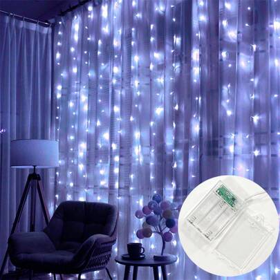 1 dây đèn LED trắng, kích thước 3x1m/3x2m/3x3m/6x3m, chạy bằng pin, thích hợp trang trí phòng, sinh nhật, đám cưới, tiệc tùng và Giáng sinh.