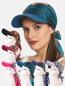 1pc Women's New Tie-Up Visor Scarf Hat, Outdoor Sun Protection Hat With Tie-Up Brim, Suitable For Daily Use - Printed Hat With Brim - View 16