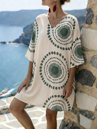 1pc Animal Print Casual Woven Fabric Dress, Suitable For Holiday, Spring/Summer