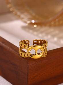 Simple Oval Hollow Open Rings For Women Gold Color Wedding Aesthetic Stainless Steel Ring Designer Jewelry Accessories Gift BFF - Yellow Gold - View 2