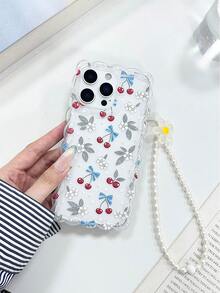 Cherry Blossom Printed Wavy Edge Transparent Protective Phone Case Compatible With Iphone 17/17 Pro/17 Pro Max, 16/16 Pro/16 Pro Max/16 Plus, 14, 15, P14, P13, P12, P11, Shock-Proof Creative Phone Cover - Multicolor - View 7