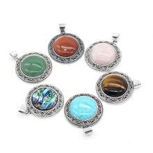 38x42mm Natural Crystal Agate Semi-Precious Stone Round Pendant, Gemstone Inlaid Alloy Abalone Shell Necklace - Water Drop Natural Stone Pendant - View 11