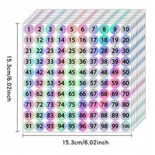 1-100 Holographic Colorful Round Number Stickers, Self-Adhesive Digit Labels Suitable For Office, Classroom, Organization, Crafts And Scrapbooking - Multicolor - View 3