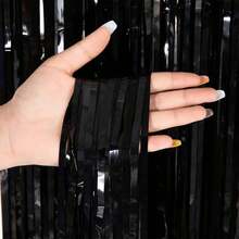 2/3/5 Pcs Silver Metallic Foil Fringe Curtain, Party Backdrops, Birthday Party, Wedding Decoration, Gift Supplies - Black - 查看 4