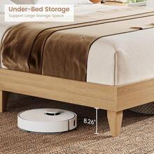 Beaully King Size Rattan Bed Frame With 2 Tier Shelves, Boho Rattan Bed Frame With Shelf Headboard Sliding Door, Wood Foundation With Silent Slats, No Box Spring Needed - Brown - View 3