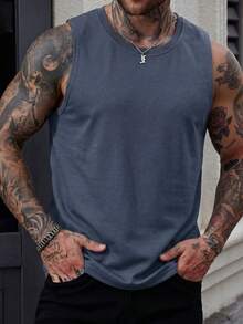 GRDR Men's Summer Casual Sleeveless Round Neck Tank Top - Dusty Blue - View 2