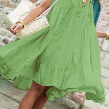 Plus Size - Plus Size - Ladies A Babydoll Dress, Blue Dress, Summer Elegant Dress, Vacation Style Dress, Ladies Dress, Casual Elegant Dress 007 - 蒼黃 - 查看 1