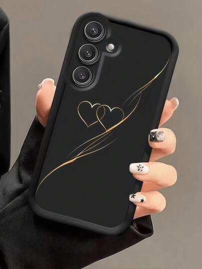 1pc Dopamine Staircase Photo Frame Creative Gold Wire Heart Print Soft Phone Case, Minimalist Design, Cute Cartoon Style, Perfect Protection For Honor X7/Galaxy A56 5G/ Smart 8/ Hot 40/Transsion Spark 30C/Spark Go 2024/ Note 14 5G/ E22/E22i/ A54