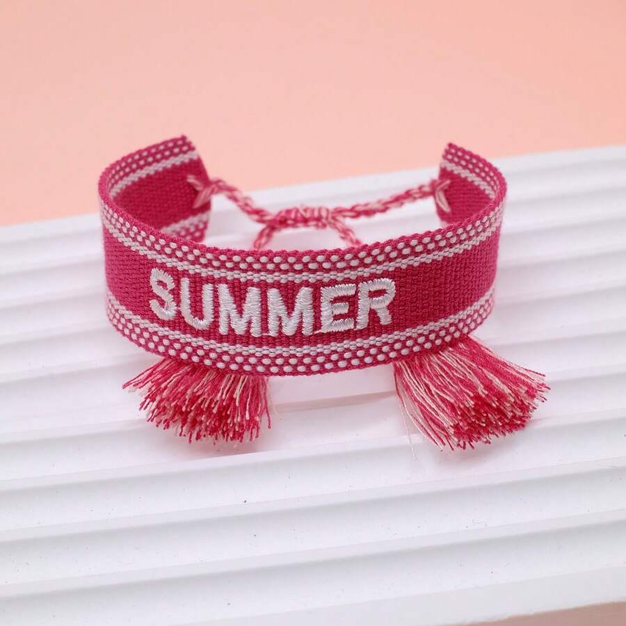 1件 SUMMER 字母手鍊 波西米亞海灘度假風友誼手繩 假日派對海邊旅行禮物 - 玫紅色 - 查看 1