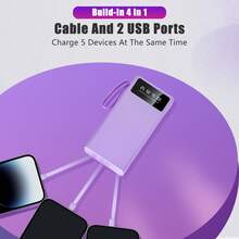 10000mAh Super Large Capacity 5V1A Portable Power Bank, High Appearance Business Minimalist Style Charger, Build With 4 Cables, 4 Modes Ultra-Bright Camping Lights, Travle Must Have, For 6 7 8 X XR 11 12 13 14 15 16 Pro Max For ,Android Phone, Gifts For Family, Friends, Kids,Birthday,Christmas, Winter, Suitable For Outdoor Play, Shopping, Traveling, Portable Power SupplySuper Fast Charging,LED Power Display, Portable Charger For Android Devices With USB And Type-C Ports, Stable Polymer Lithium Battery. - White-1A - 查看 2