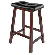 Winsome Mona Taburete sillín acolchado de 61 cm cuero sintético negro patas de madera - Bastante antiguo - Ver 9