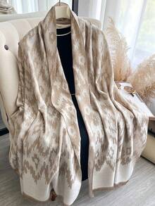 1 pezzo Elegante sciarpa con motivo geometrico jacquard e fili dorati, versatile scialle per ambienti climatizzati, accessorio per abbigliamento primaverile/autunnale, adatto per uso quotidiano - Multicolore - Visualizzare 15