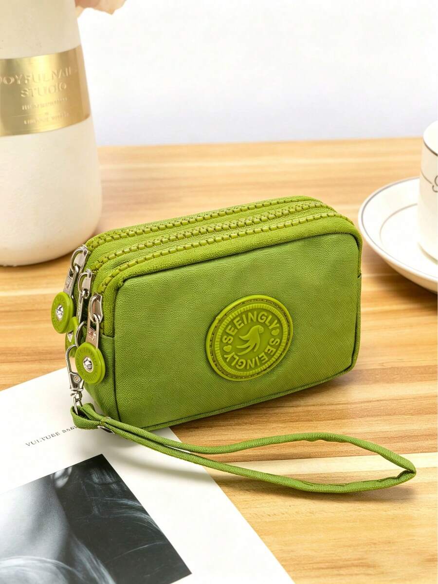 1 chiếc ví đựng tiền xu ba khóa kéo bằng nylon kiểu cổ điển - Ví nhỏ unisex phù hợp đựng tiền mặt, thẻ, tiền xu, phụ kiện thời trang, có thể giặt máy, không thêu, không bị ố vàng.