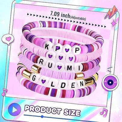 Hasbro Bộ 6 vòng tay Kpop dành cho nữ, trang sức vòng tay KPop thẩm mỹ, quà tặng sinh nhật cho người hâm mộ, món quà hoàn hảo và phụ kiện trang phục cosplay sành điệu (Có sự khác biệt nhỏ về màu sắc do chất liệu đất sét polymer, và màu sắc của các lô hàng khác nhau sẽ có sự khác biệt)