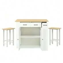Extendable Kitchen Island With Dining Area, Adjustable Shelves And Drawers, Power Strips And Two Chairs, Ideal For The Kitchen And Dining Room (White) - White - View 8
