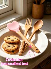 Personalized Pink Heart-Shaped Silicone Spatula, Customizable Name/Text/Logo, Fun Wooden Spoon Set, Personalized Silicone Spoon, Unique Heart-Shaped Design With Wooden Handle, Non-Stick And Heat-Resistant, Suitable For Stirring, Baking, Cooking, Etc., Personalized Home Kitchen Supplies, The Best Gift Choice For Her. - Pink - View 1