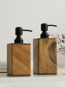 1pc Walnut Wood Refillable Bottle, Wooden Pump Lotion Bottle, Shower Gel Shampoo Storage Bottle, Empty Liquid Soap Dispenser - A - View 5