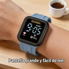 ZOEA Men's LED Touchscreen Watch, Waterproof Silicone Strap, Sporty And Casual Design - 天藍帶黑殼 - 查看 5