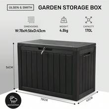 Olsen & Smith 170L Lockable Outdoor Garden Plastic Storage Box Container Chest - Small Lawn Balcony Furniture, Weather Resistant, Wood Panel Effect (Black) - Bkack - View 6